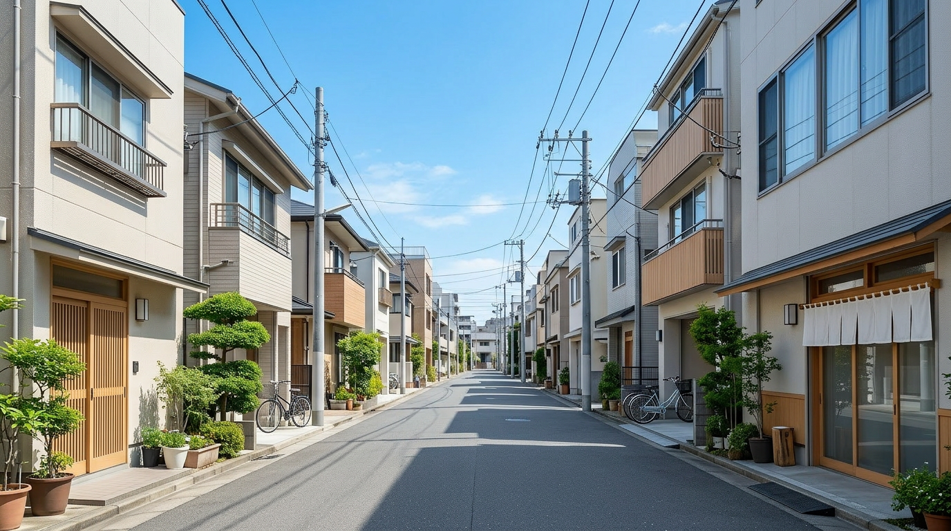 青空の下の日本の街並みイメージ